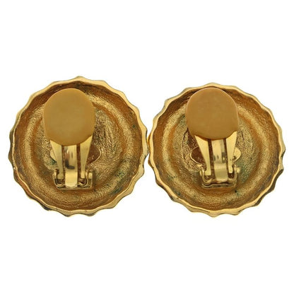 Chanel Faux Pearl Round Earrings White×gold GP