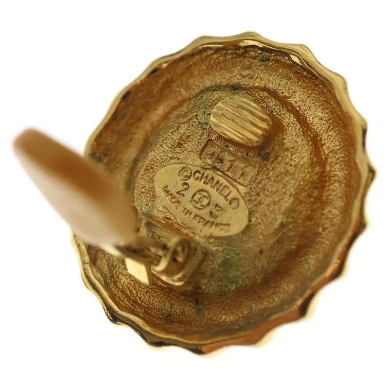 Chanel Faux Pearl Round Earrings White×gold GP