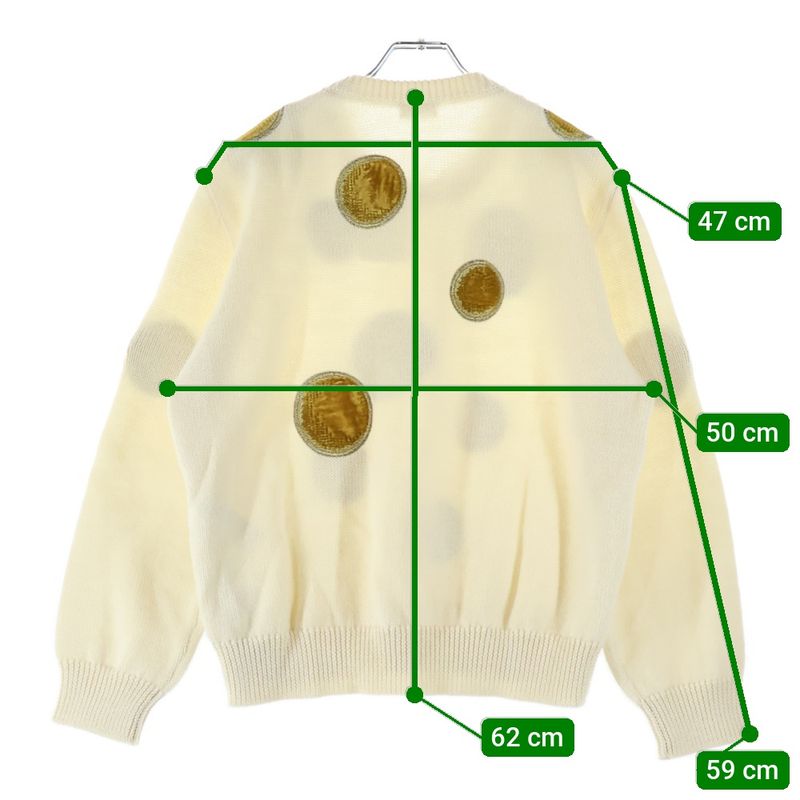 Celine 23AW Velvet Coin Knit Sweater Velvet Coin Crew Neck Knit Sweater White