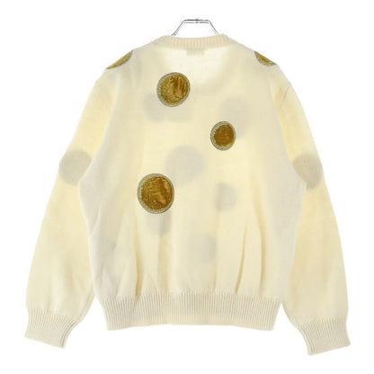 Celine 23AW Velvet Coin Knit Sweater Velvet Coin Crew Neck Knit Sweater White