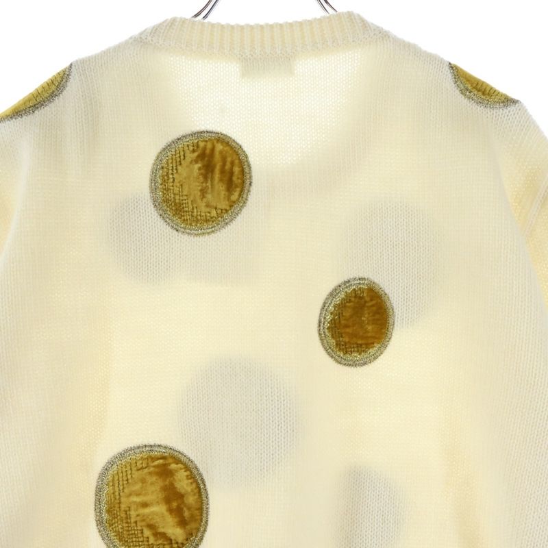 Celine 23AW Velvet Coin Knit Sweater Velvet Coin Crew Neck Knit Sweater White