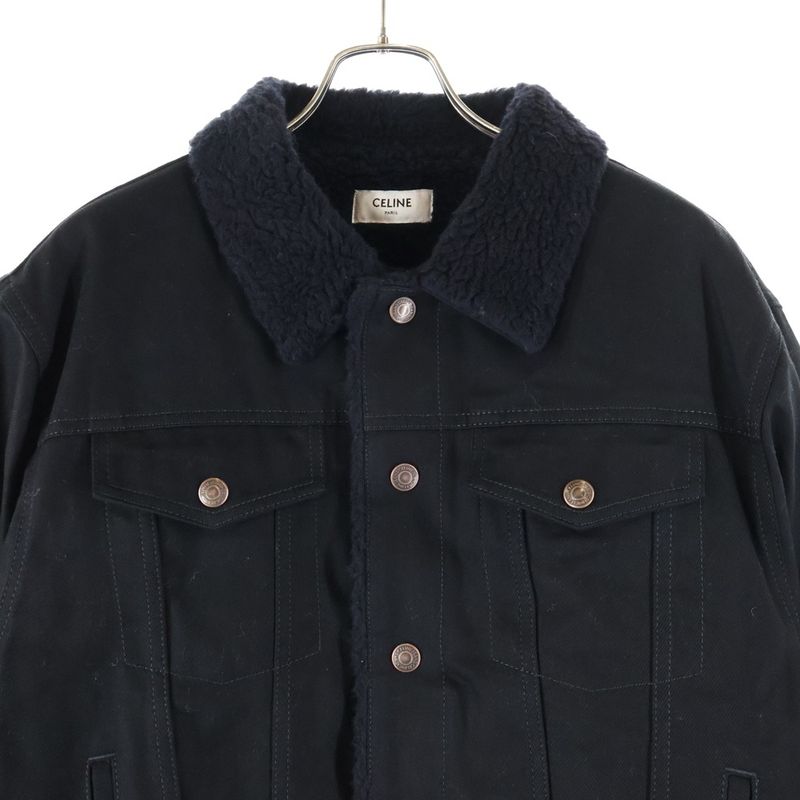 Celine 23AW Denim Jacket Light Stone Logo Trucker Jacket Black 085T 2q523