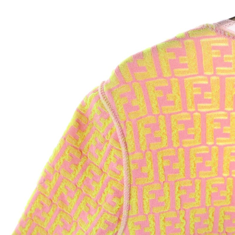 Fendi Zucca All-over Pattern Zip-up Collarless Knit Jacket Women's Pink Yellow