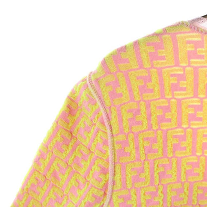 Fendi Zucca All-over Pattern Zip-up Collarless Knit Jacket Women's Pink Yellow