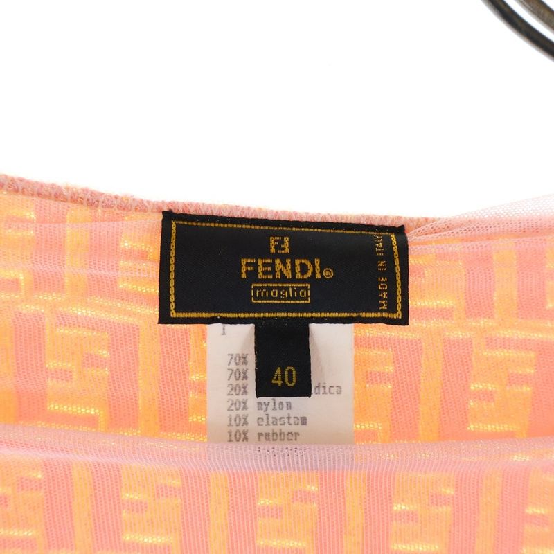 Fendi Zucca All-over Pattern Zip-up Collarless Knit Jacket Women's Pink Yellow