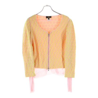 Fendi Zucca All-over Pattern Zip-up Collarless Knit Jacket Women's Pink Yellow