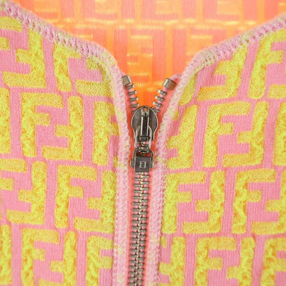 Fendi Zucca All-over Pattern Zip-up Collarless Knit Jacket Women's Pink Yellow