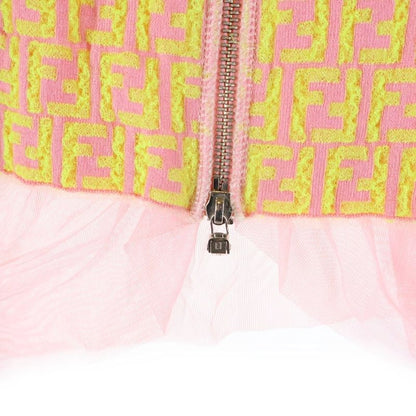 Fendi Zucca All-over Pattern Zip-up Collarless Knit Jacket Women's Pink Yellow