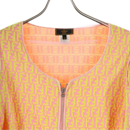 Fendi Zucca All-over Pattern Zip-up Collarless Knit Jacket Women's Pink Yellow