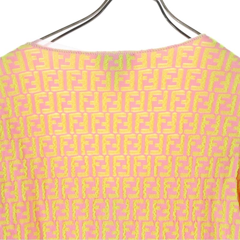 Fendi Zucca All-over Pattern Zip-up Collarless Knit Jacket Women's Pink Yellow