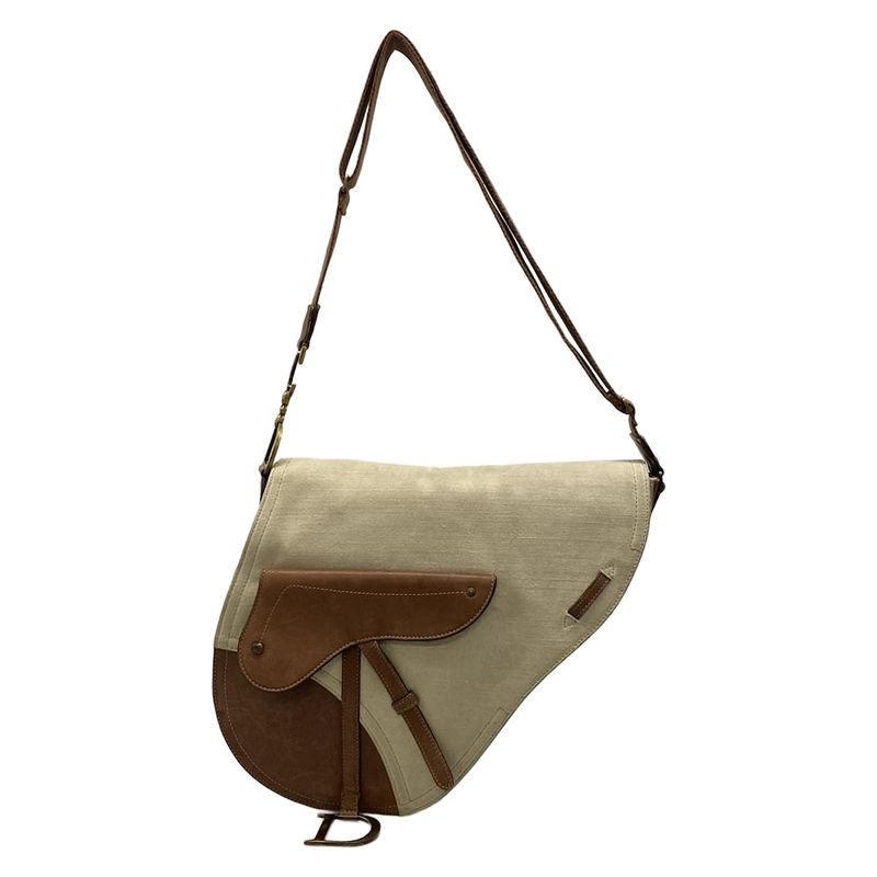 DIOR Christian Dior Shoulder Bag Saddle Bag Beige And Dark Brown Leather