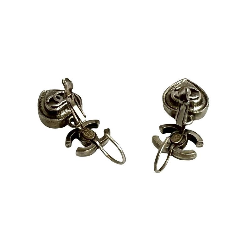 Chanel Coco Mark Heart Motif Plated Earrings Accessories Small 04A