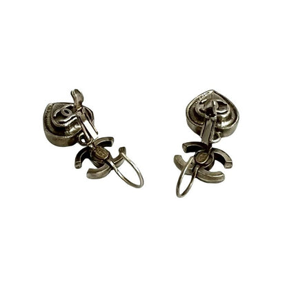 Chanel Coco Mark Heart Motif Plated Earrings Accessories Small 04A