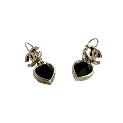 Chanel Coco Mark Heart Motif Plated Earrings Accessories Small 04A