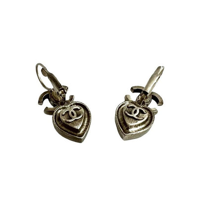 Chanel Coco Mark Heart Motif Plated Earrings Accessories Small 04A