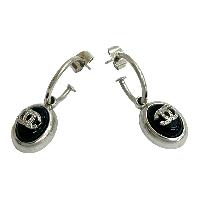 Chanel Vintage Coco Mark GP Earrings Accessories Women's Silver Black 75139 00A