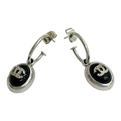 Chanel Vintage Coco Mark GP Earrings Accessories Women's Silver Black 75139 00A