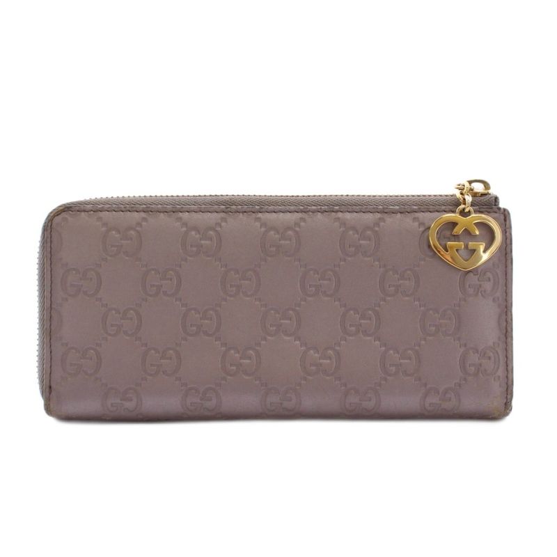Gucci Long Wallet L-shape Zipper Lovely Heart Guccissima Leather Pink Purple GG
