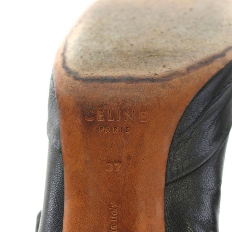 Celine Phoebe Period Bambam Long Boots Heel Round Toe Leather 37 Black AN26