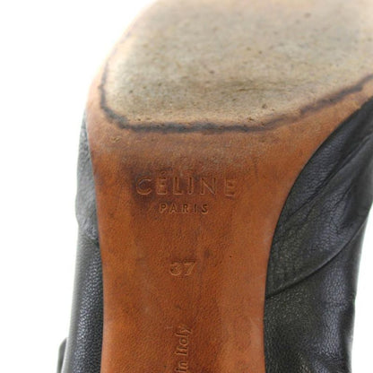 Celine Phoebe Period Bambam Long Boots Heel Round Toe Leather 37 Black AN26