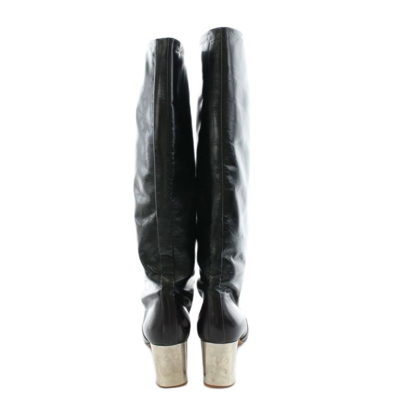 Celine Phoebe Period Bambam Long Boots Heel Round Toe Leather 37 Black AN26