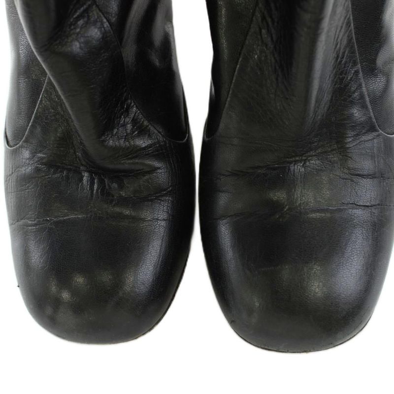 Celine Phoebe Period Bambam Long Boots Heel Round Toe Leather 37 Black AN26