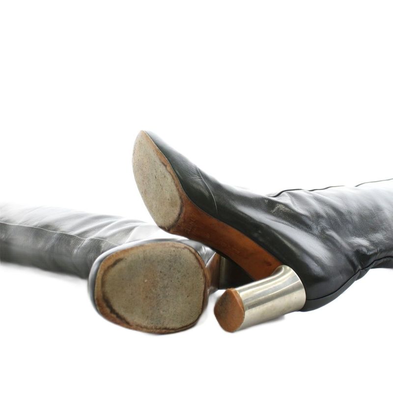 Celine Phoebe Period Bambam Long Boots Heel Round Toe Leather 37 Black AN26