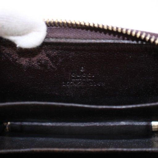 Gucci Striped Coin Case Compact Round Zipper Leather Logo Interlocking One