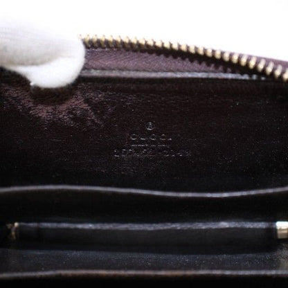 Gucci Striped Coin Case Compact Round Zipper Leather Logo Interlocking One