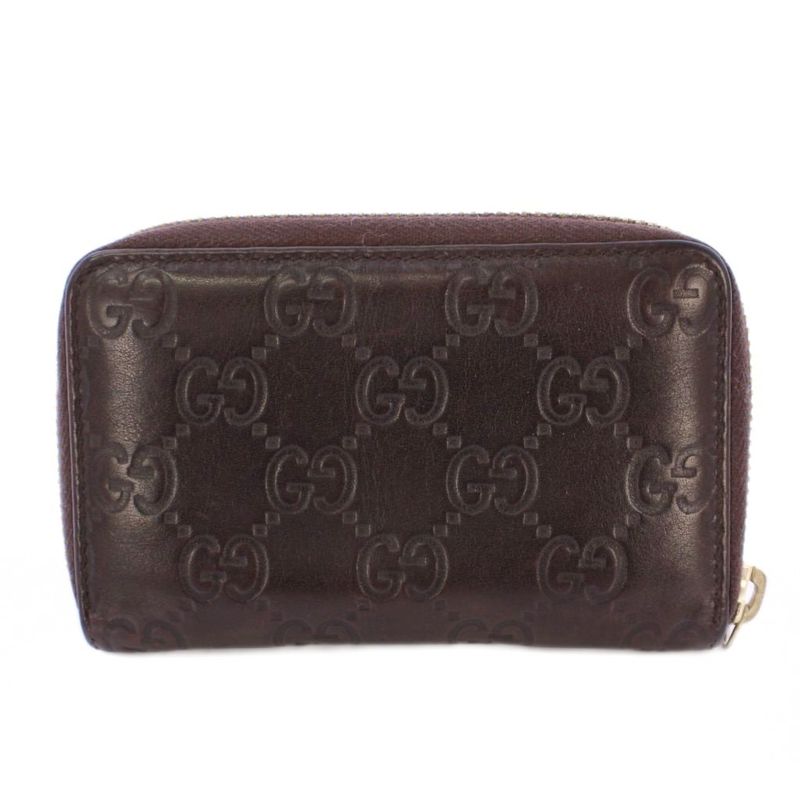 Gucci Striped Coin Case Compact Round Zipper Leather Logo Interlocking One