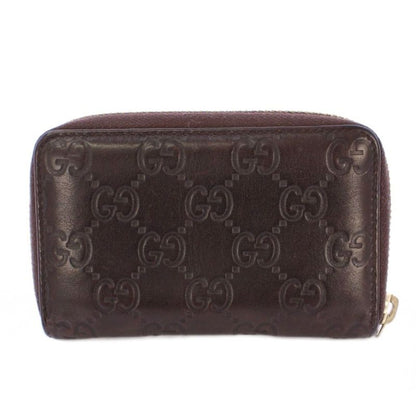 Gucci Striped Coin Case Compact Round Zipper Leather Logo Interlocking One