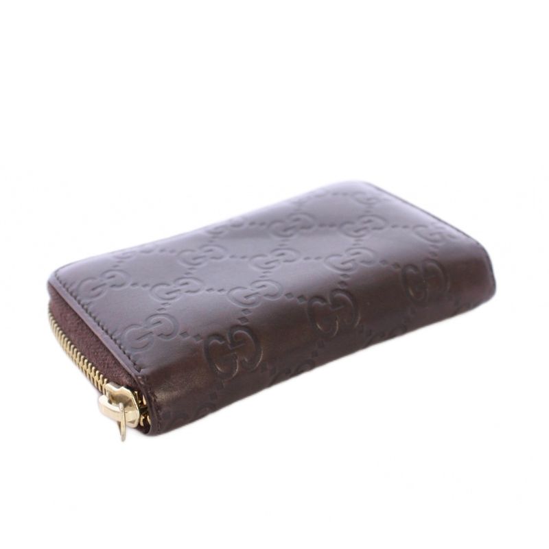 Gucci Striped Coin Case Compact Round Zipper Leather Logo Interlocking One