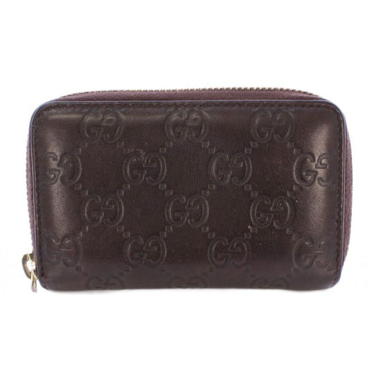 Gucci Striped Coin Case Compact Round Zipper Leather Logo Interlocking One