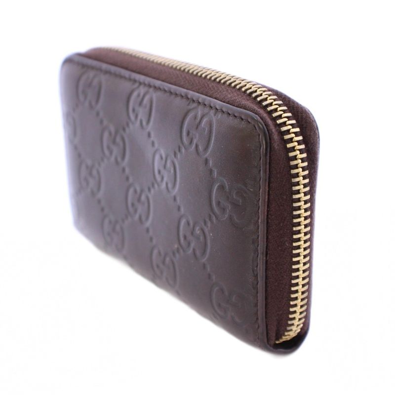 Gucci Striped Coin Case Compact Round Zipper Leather Logo Interlocking One