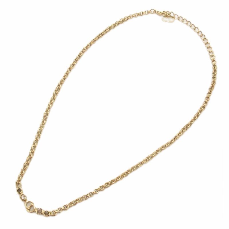 Christian DIOR Necklace Pendant CD Logo Rhinestone Gold Color AE - GY47