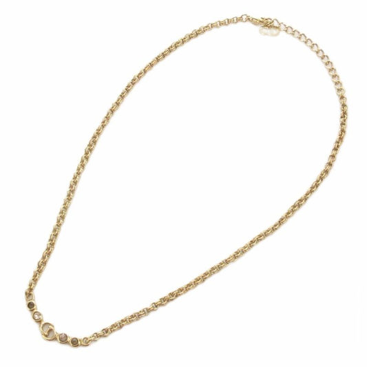 Christian DIOR Necklace Pendant CD Logo Rhinestone Gold Color AE - GY47