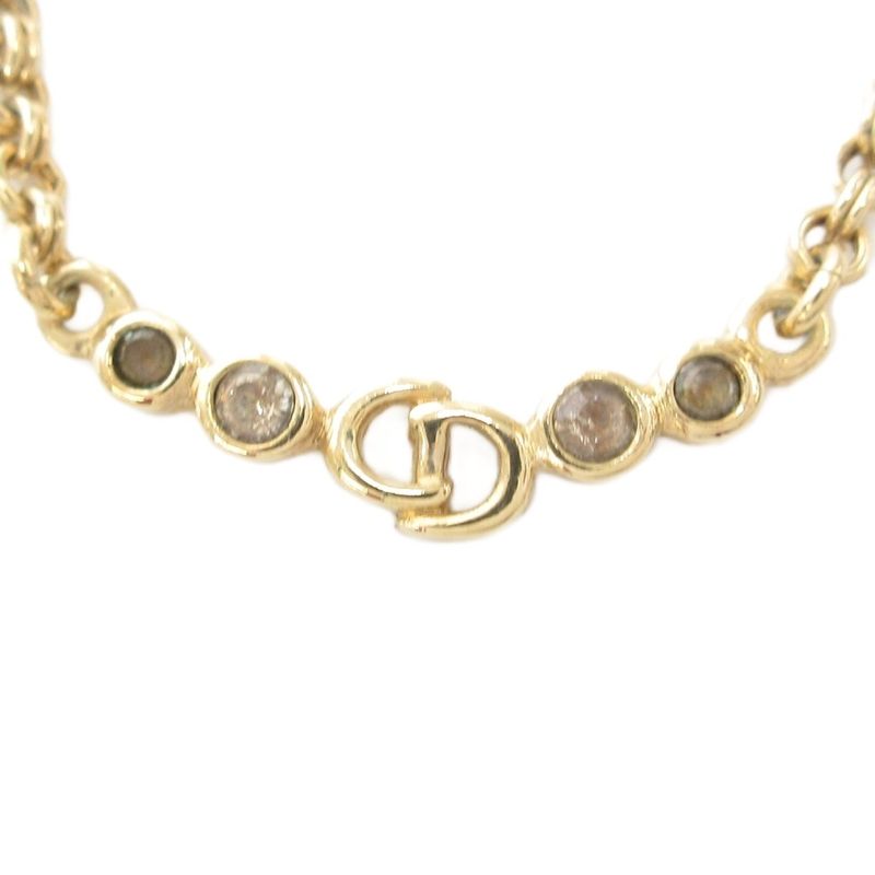 Christian DIOR Necklace Pendant CD Logo Rhinestone Gold Color AE - GY47