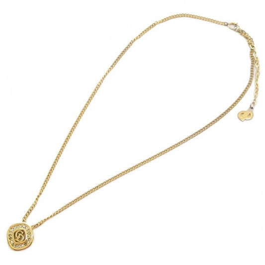 Christian DIOR Necklace Pendant CD Logo Rhinestone Gold Color AE - GY47