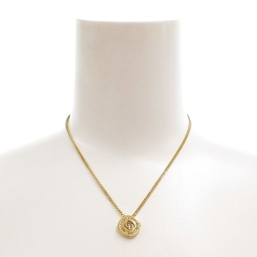 Christian DIOR Necklace Pendant CD Logo Rhinestone Gold Color AE - GY47