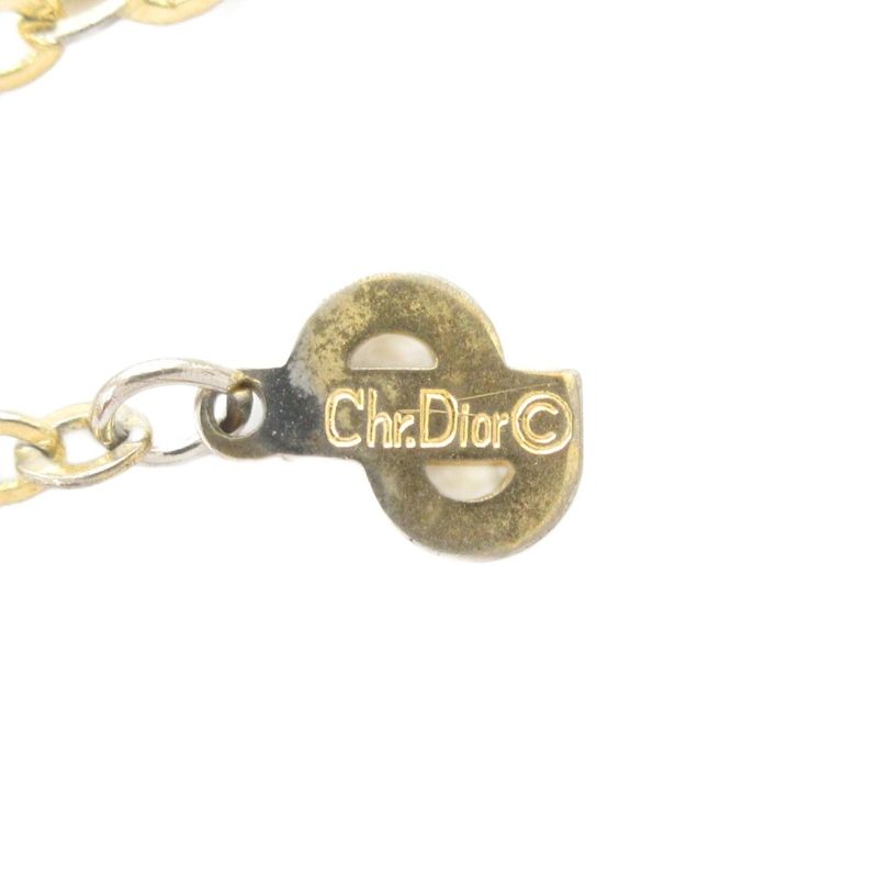 Christian DIOR Necklace Pendant CD Logo Rhinestone Gold Color AE - GY47