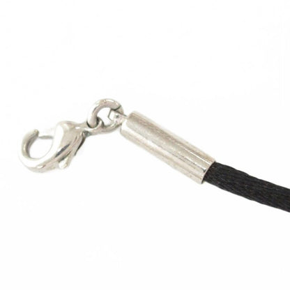 Christian DIOR Pendant Necklace Rhinestone Mirror Logo Silver Color Black AE -