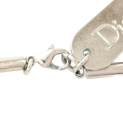 Christian DIOR Pendant Necklace Rhinestone Mirror Logo Silver Color Black AE -