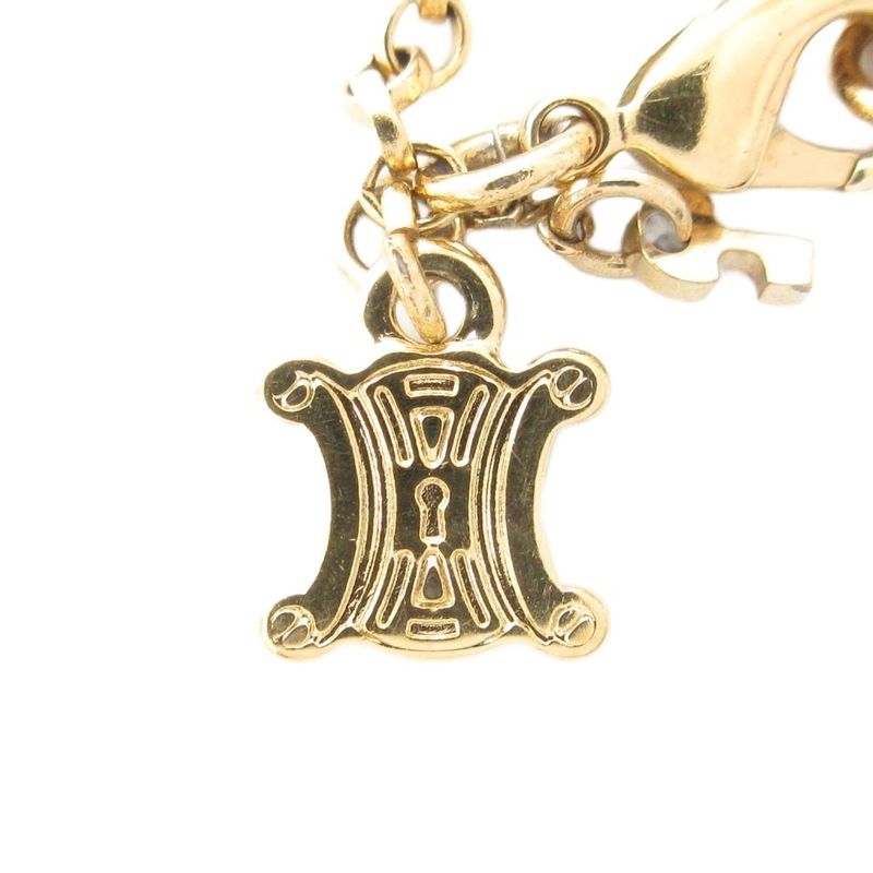 Celine Rhinestone Embellished Charm Chain Bracelet Logo Gold Color AE - GY47