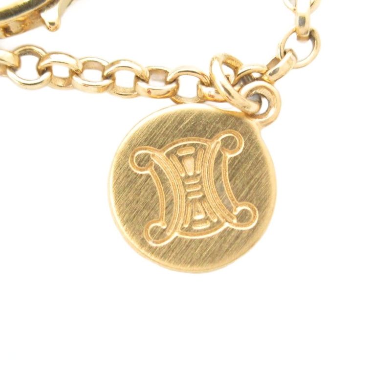 Celine Rhinestone Embellished Charm Chain Bracelet Logo Gold Color AE - GY47