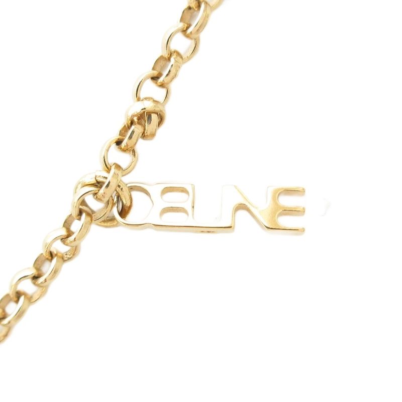Celine Rhinestone Embellished Charm Chain Bracelet Logo Gold Color AE - GY47