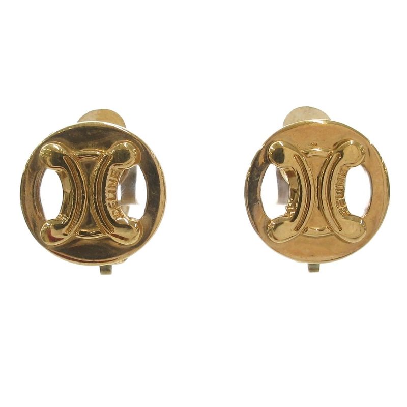 Celine Macadam Triomphe Earrings Logo Gold Color AE - GY47
