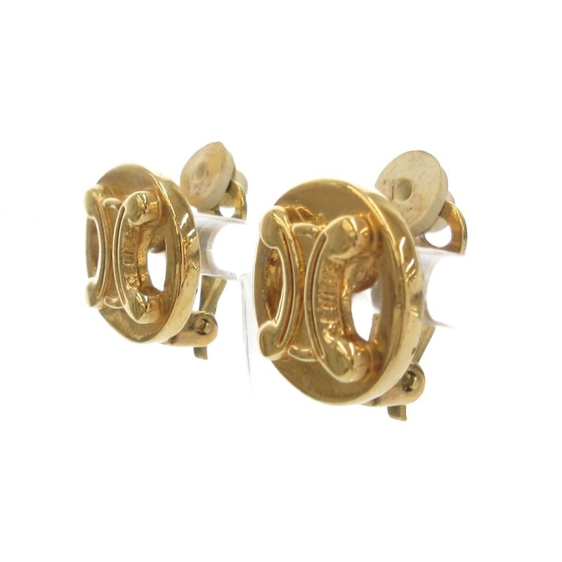 Celine Macadam Triomphe Earrings Logo Gold Color AE - GY47