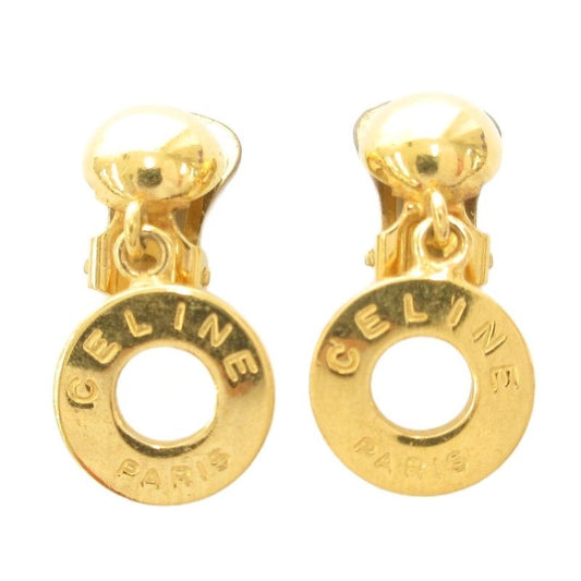 Celine Vintage Earring Circle Logo Gold Tone Gold Color AE - GY47