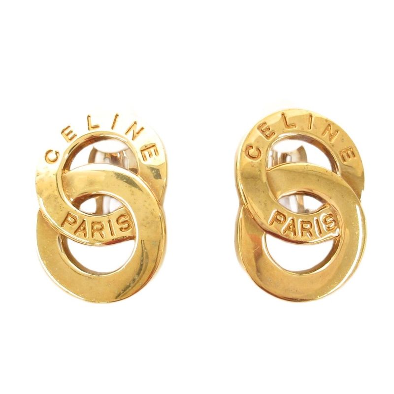Celine Double Circle Logo Earring Clip Gold Color AE - GY47