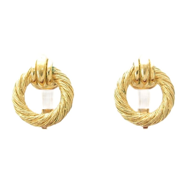 Christian DIOR Earring Rope Twist Hoop Gold Color AE - GY47